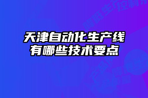 天津自動化生產(chǎn)線有哪些技術(shù)要點(diǎn)